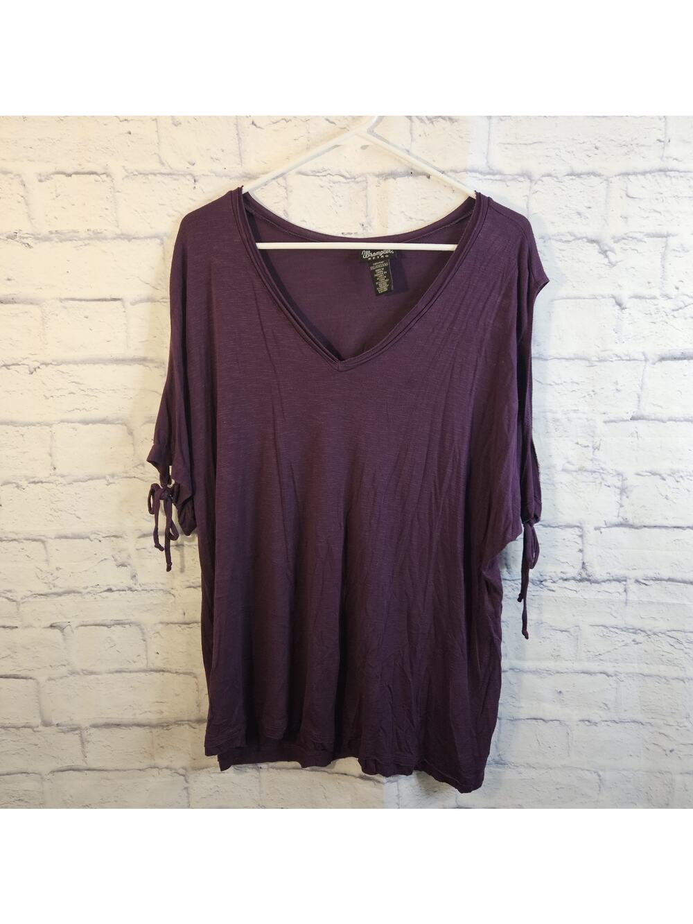Wrangler Retro Women’s Size XXL Purple Blouse Top Sleeve Ties Cowboy SS